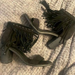 Black Fringe Heel Sandal size 10